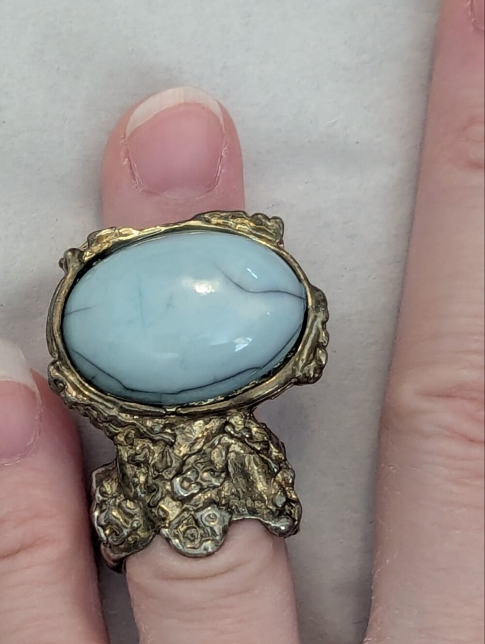 Statement Ring with Light Blue Stone Size 5